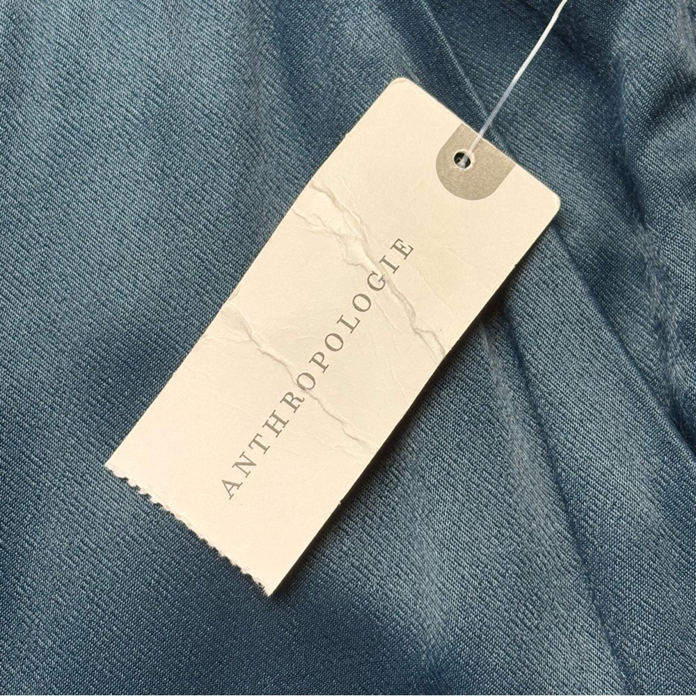 NEW Anthropologie Ett Twa Crop Pants Womens 14 Turquoise Satin Tie Waist - Picture 14 of 15